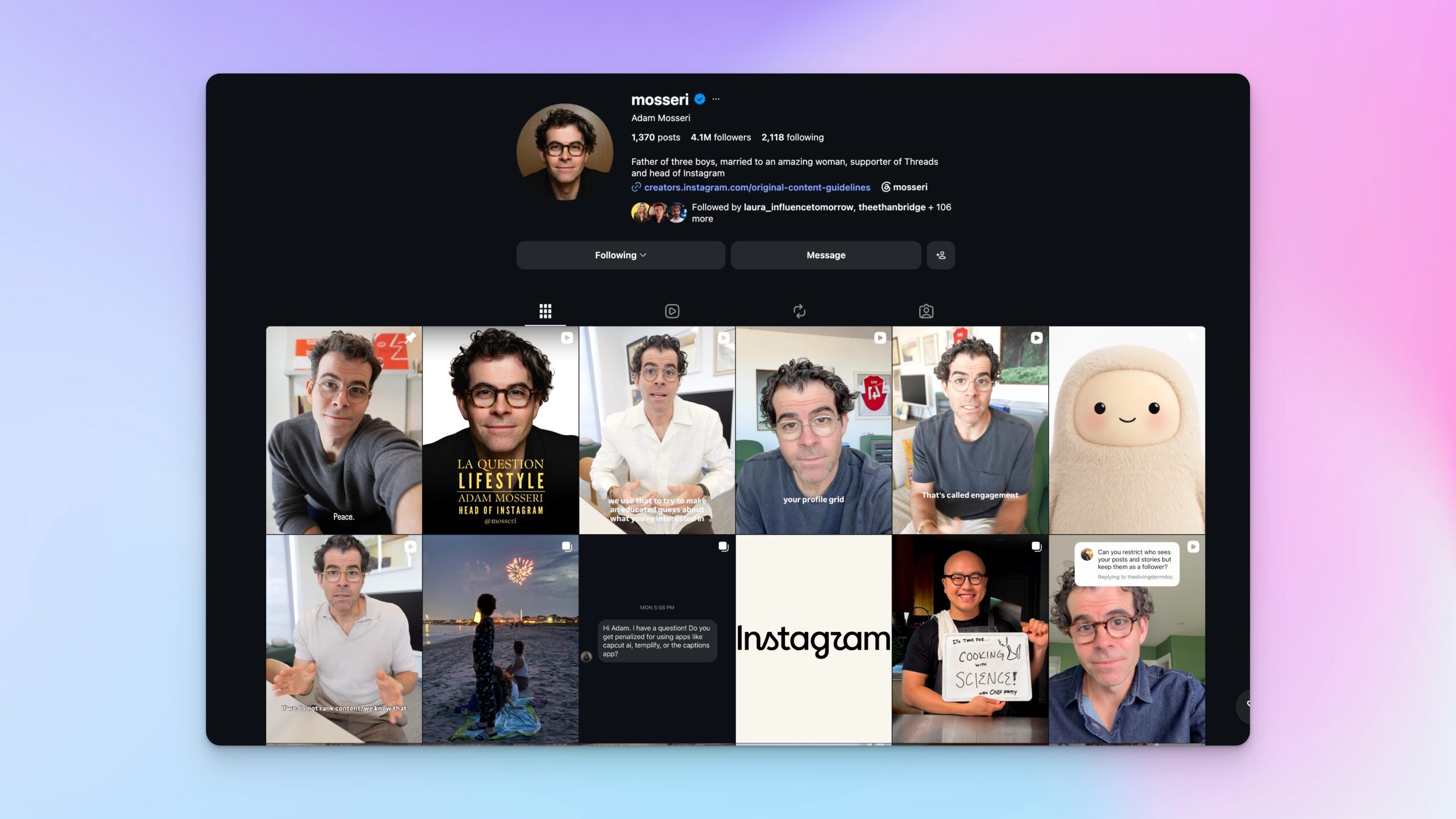 Instagram CEO Adam Mosseri 帳戶